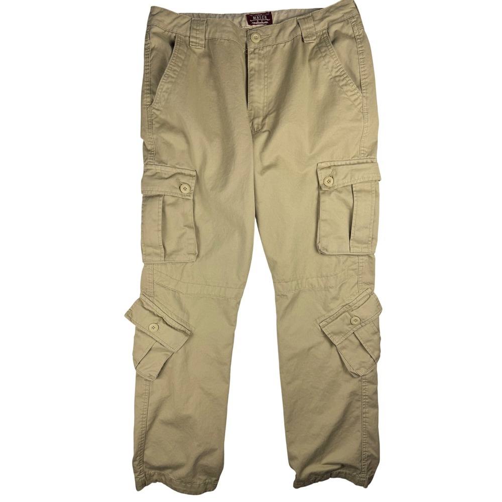 Matchstick Mens Khaki Cargo Pants Tan Cotton Utility Work Trousers Size 36